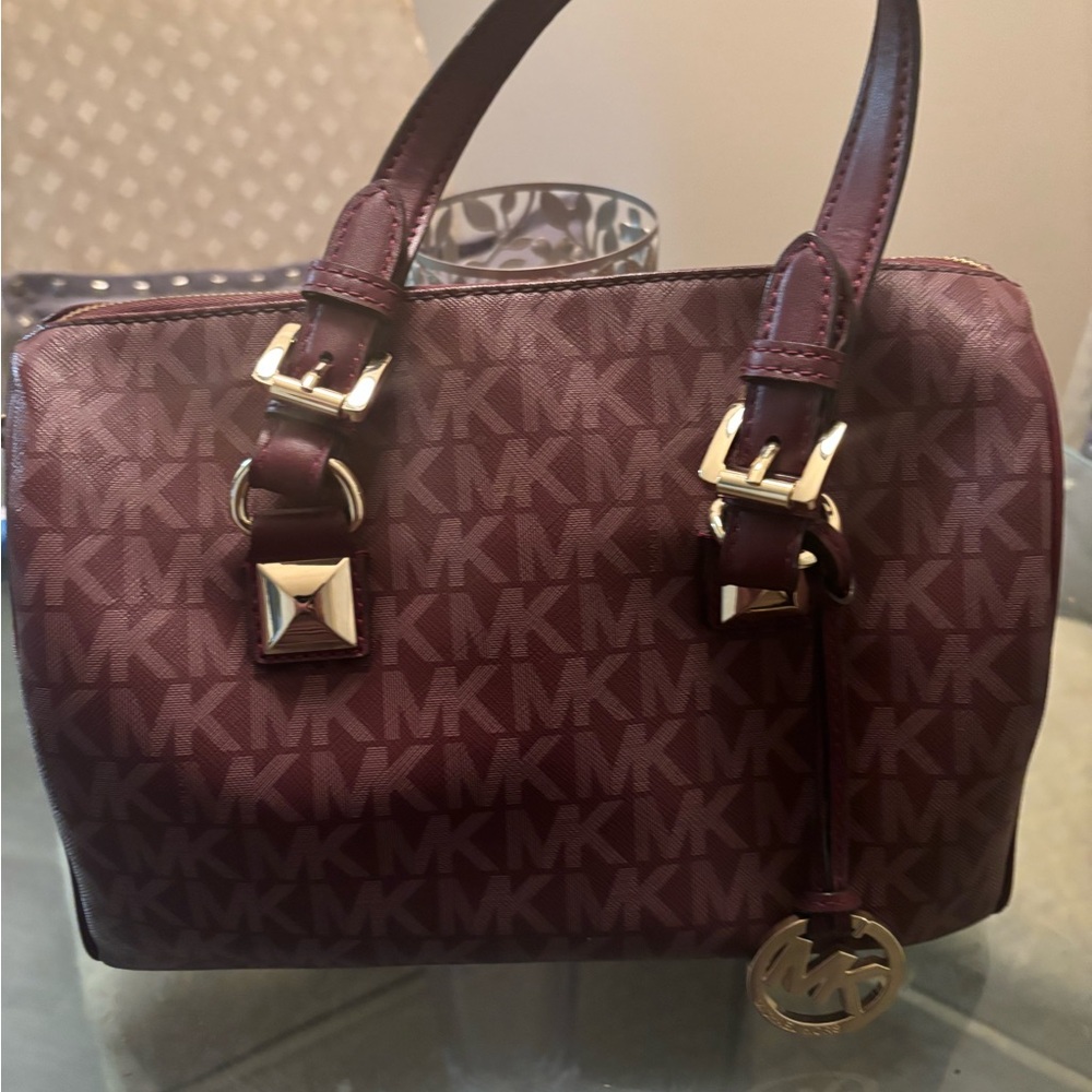 Michael Kors Wine Logo Satchel with Gold Hardware